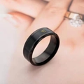 Minimalist black stainless steel smart temperature ring with a golden Celsius degree symbol - US 6 / Black