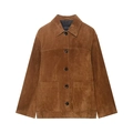 Chaqueta de ante marrón con cuello de solapa y bolsillos grandes en fondo blanco - XS / Marrón Oscuro