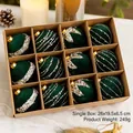 Dark green velvet Christmas ornaments set with gold sequins in a kraft gift box - 6cm / Dark Green Flocking Balls (12pcs)