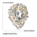 Elegant vintage alloy rhinestone flower brooch with large pear-shaped crystal for suits - Gold