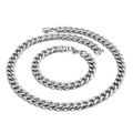 Set collana e bracciale a catena cubana in acciaio inossidabile lucido da uomo - 18cm / Argento 1:1 Maglia Cubana (10mm)