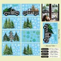 Christmas static window decals set with plaid truck, green trees and snow stickers - Christmas Truck and Pine Tree 8 Sheets Set
