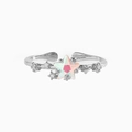 Macro shot of silver adjustable ring with holographic star and small zircon accents - Silver