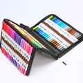 Set of dual-tip markers in vibrant colors with a black zippered portable storage case - 72 Colors CD Case Set (White Barrel)