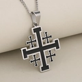Collar cruz de Jerusalén de acero inoxidable plateado con esmalte negro hombre - Colgante Suelto Plateado
