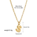 Detailed view of golden bubble letter S pendant with 18.1in paperclip chain and dimensions - Letter S