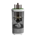 Detail view of electric makeup brush cleaner with clear barrel and touch control button - Transparent Grey (Plug-in)