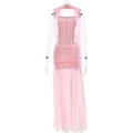Détail de robe rose épaules dénudées avec bustier en résille, taille haute et jupe plissée - S / Rose