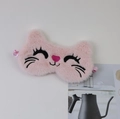 Plush pink cat sleep mask with embroidered lashes and elastic silk strap - Pink Tiger