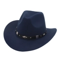 Detail of dark blue western cowboy hat featuring decorative leather belt and silver studs - Adjustable (56-58cm) / Navy Blue Cowboy (Diamond)