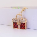 Golden leopard print handbag keychain with rhinestones and creative metal ring charm - Red