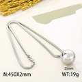 Minimalist silver snake chain necklace with large 25mm mirror polished sphere pendant - 25mm Steel Color (KN250858-Z)