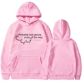 Pink hoodie with Jingle Some of the Way text and colorful lights print front and back view - S / Pink