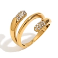 Adjustable 18K gold plated stainless steel multi-layer ring with sparkling rhinestones - US 6 / Double-headed Diamond Ring / Gold