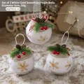 Three white Christmas foam balls with gold snowflakes, pine needles, and red berries decor - Style I-White Gold Snowflake Foam Balls 3Pcs / Diameter 8cm