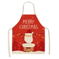 Detail of red linen Christmas apron with Merry Christmas print and Santa Claus motif - Red Santa Chimney (WQ01-16)