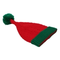 Festive red and green knit Christmas elf hat with green pompom for holiday parties - Red Body With Green Pom-pom Patchwork Style (I)