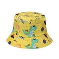Chapeau bob jaune pour enfants avec motif de dinosaure et large bord anti-soleil - Imprimé Dinosaure Jaune (F)