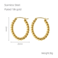 Detailed view of 33mm gold plated stainless steel twisted earrings with dimensions text - 18K Gold / Gold