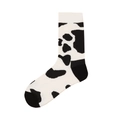Street style white cotton crew socks featuring black cow pattern and reinforced heel - 19 (Cow Print)