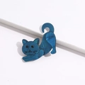 Detailed view of a cute blue acrylic cat brooch with a sparkling finish for DIY accessories - 6.5cmx5.0cm / Blue