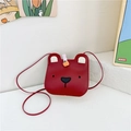Red bear cartoon kids crossbody bag made of faux leather with cute pumpkin accessory - Red