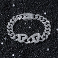 Bracciale cubano da uomo hip hop in argento con zirconi e maglie a cuore - Bracciale (21 cm) / Argento