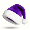 Adult purple velvet Christmas hat with thick white plush trim and fuzzy pompom - Cuffed Style / Purple