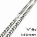 Silver stainless steel Cuban link chain necklace with lobster clasp 550mm long and 8mm wide - 8*550mm(KN232872-ZZ)