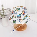 Kids white cotton bucket hat with colorful construction vehicle prints and chin strap - 38 White-bottomed Excavator / 54cm