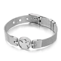 Pulsera de malla plateada de acero inoxidable con trébol y cierre ajustable - Estilo Trébol de Cuatro Hojas (KB108609-K)
