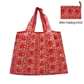 Foldable oxford cloth shopping bag with red elephant patterns and compact folded state - Red Ethnic Elephant