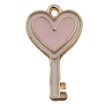 Pink heart-shaped key pendant charm in gold finish for DIY jewelry making - 1Pc Heart Key 13x22mm