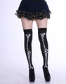 Halloween black over-knee socks featuring white skeleton bone patterns for cosplay outfits - One Size / Black Skeleton