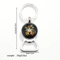 Silver butterfly bottle opener keychain with letter M and dimension specifications - Letter M