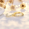 Gold plated S925 silver hoop earring with pavé zircon letter J charm drop - Letter J (Gold)