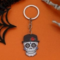 Halloween Schlüsselanhänger aus Acryl mit Totenkopf und roten Rosen auf Orange - Stil 1