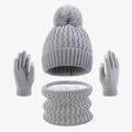 Dettaglio set in maglia grigio chiaro per bambini con fodera in pile e guanti touchscreen - Taglia unica / Grigio