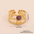 Retro triple layer gold stainless steel open ring with purple stone and gold ball charm - Three-layer Beaded Purple Gemstone Style (2#)