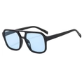 Retro double-bridge sunglasses with a black frame and light blue transparent lenses - Black Frame Blue Lens