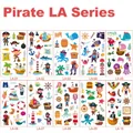 Set of 10 waterproof pirate theme cartoon temporary tattoos for kids with colorful sea designs - Pirate LA Series