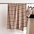 Classic beige plaid scarf with fringe, autumn cashmere-like warm shawl on a hanger - Beige Plaid (WT154-3)