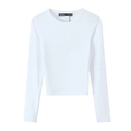 Women's white slim-fit ribbed long sleeve T-shirt with a classic round neck - S / White