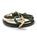 Adjustable green multilayer leather rope bracelet with a gold metal anchor clasp for men - Gold Green