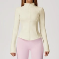 Slim-fit women's ivory fleece zip-up jacket with stand collar and princess seams - L / Cream Apricot