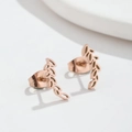 Elegante roségouden oorknopjes met wilgenblad ontwerp en minimalistische tak vorm - Blad Rozegoud