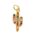 Golden cactus pendant charm with colorful cubic zirconia for DIY jewelry making - Cactus Style/P37-8