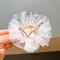 Girl's princess hair clip with silver crown, white pearl and delicate mesh lace details - Beige
