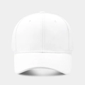 Detail of white cotton baseball cap showing 6-panel structure and embroidered eyelets - Adjustable / White
