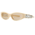 Y2K-Sonnenbrille in Creme mit braunen Gläsern und silbernem Stern-Detail am Bügel - Cremefarbener Rahmen mit Teegläsern